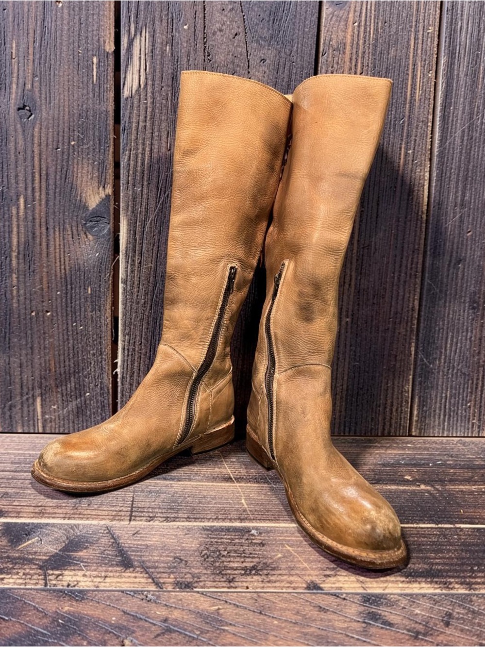 Bed Stü Manchester Tall Distressed Rustic Tan Leather Boots Cobbler Series 8.5